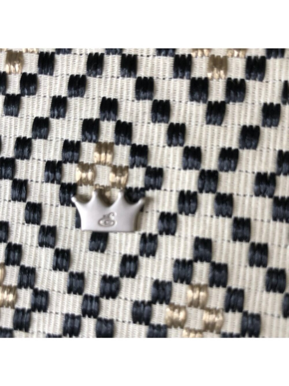 Elaine Turner Designs Bag Womens Small Beige Woven Geometric Metal Ring Modern - Picture 4 of 16